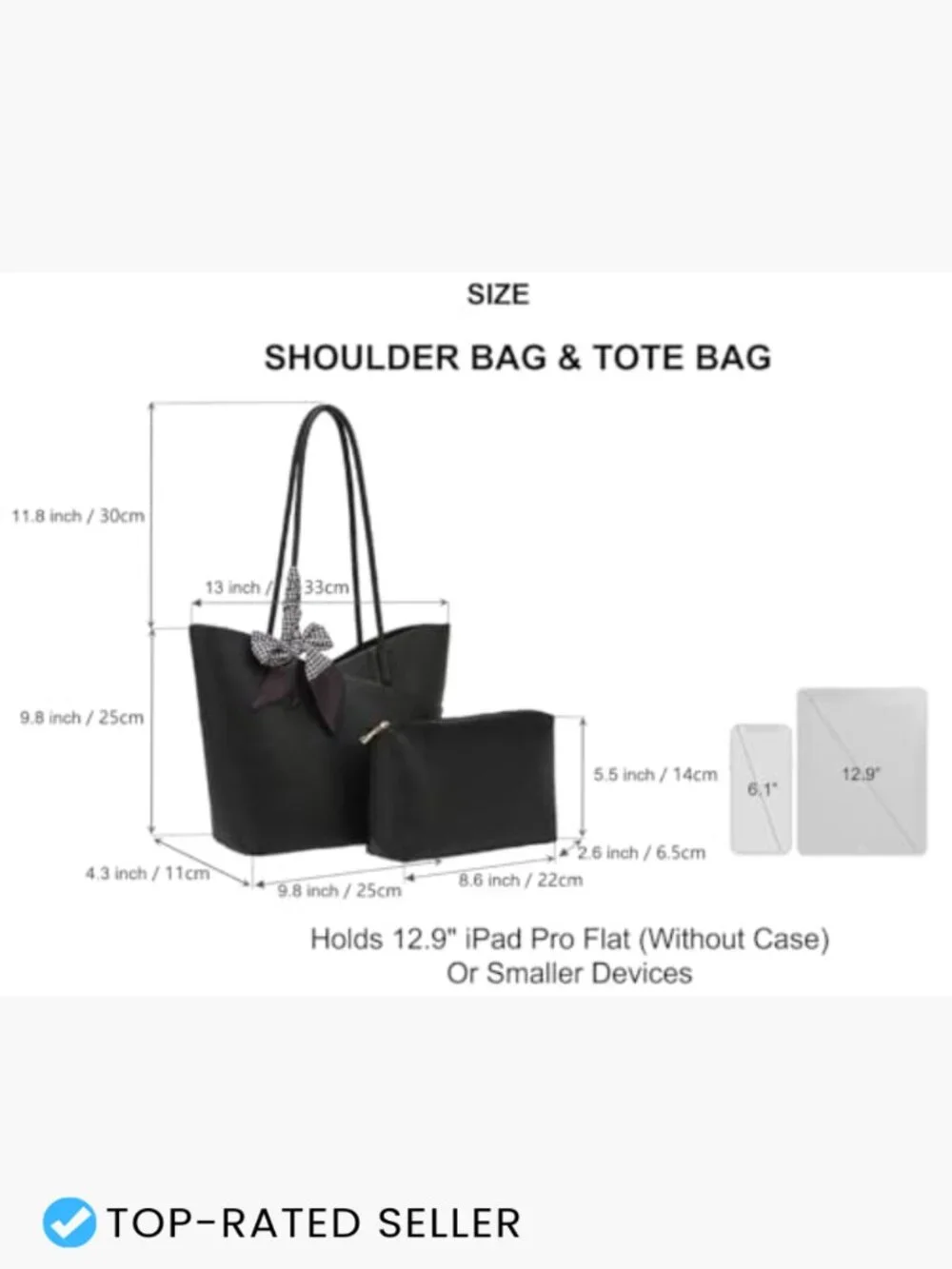 Structured Faux Leather Tote Bag with Matching Clutch and Scarf, 2-in-1 Set